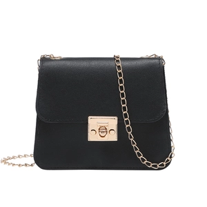 Sac bandoulière classique noir pour femme avec texture en similicuir et chaîne dorée