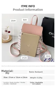 Specifiche dettagliate del mini zaino in pelle PU a quadri rosa con scala graduata iPad