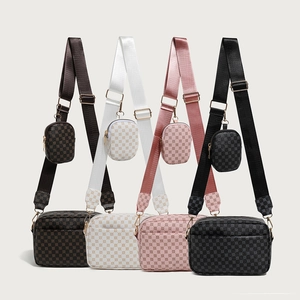 Borsa Tracolla Donna Borsa Fotocamera Pelle PU Stampata Borsa A Spalla Alla Moda Con Mini Pochette Rotonda Rimovibile Quotidiana