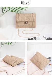 Detail of khaki quilted cloud bag with gold chain strap and turn-lock closure