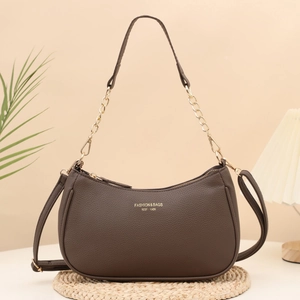 Women Fashion Lychee Pattern PU Leather Hobo Bag Metal Chain Strap Underarm Shoulder Handbag Letter Print