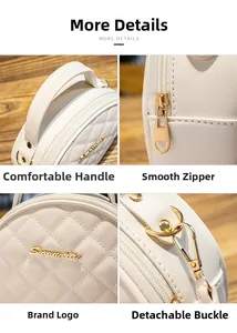 Vues détaillées du sac rond matelassé blanc crème avec fermeture cœur et métal doré