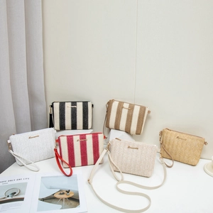 Borsa A Tracolla Intrecciata Pochette In Paglia A Busta Borsa Da Spiaggia Estiva Cinturino In Pelle PU Moda A Righe Donna