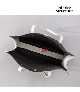 Detailed view of spacious tote bag interior featuring magnetic closure and contrast lining