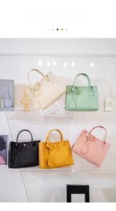 Detailed display of five pastel embossed tote bags with stylish decorative accessories