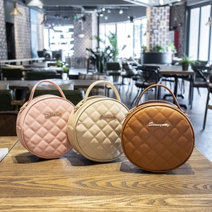 Sac Bandoulière Rond Pour Femme En Cuir PU Matelassé À Losanges Sac À Main Avec Poignée Petit Sac Mode