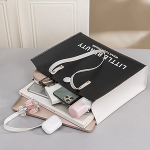 Minimalist large capacity tote bag with letter print and internal storage display
