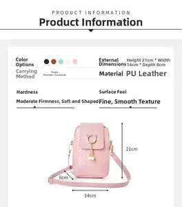 Detailed size chart of pink woven mini shoulder bag with pearl tassel and cat ear ring