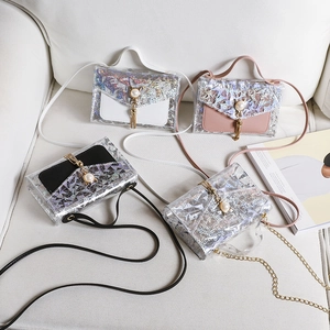 Petit Sac À Bandoulière Femme Transparent Holographique PVC Géométrique Paillettes Avec Künstliche Perle Gland Sac À Main