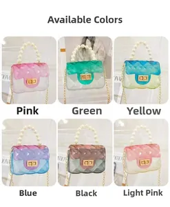 Detailed grid view of mini jelly bags in six gradient colors with pearl handles