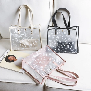 Transparent PVC Tote Handbag With PU Leather Trim Cosmetic Print Large Capacity Shoulder Bag And Inner Pouch For Women Daily Use