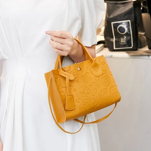 Borsa tote gialla goffrata con graffiti cartoon e tracolla rimovibile per donna