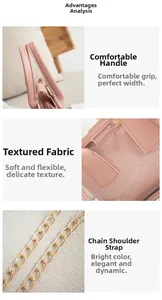 Detail of pink fashion handbag with widened handle, supple leather and golden chain strap