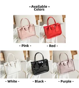 Detailed collection of clear PVC tote bags with inner pouches and gold chain straps