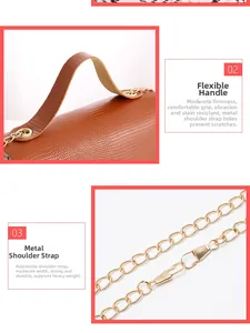 Detailed view of brown lizard texture leather tote bag with gold metal chain strap