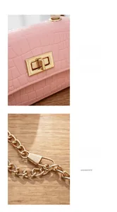 Detail of pink jelly mini bag featuring crocodile texture and gold metal turn-lock