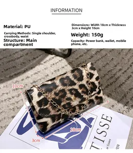 Détails du sac ceinture léopard en cuir PU avec chaîne dorée et dimensions 18x10x3cm