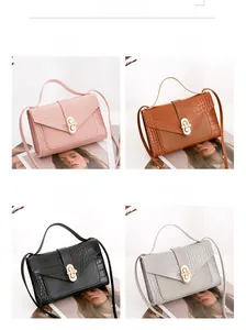Detailed four-color collage of crocodile pattern mini bags in pink brown black and grey