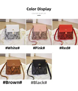 Detailed comparison of five colors for snakeskin pattern crossbody bags with U-shaped buckles