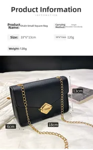 Classic black mini crossbody bag featuring golden chain and 18x6x13cm size details