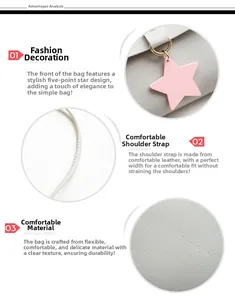 Detail of light gray litchi texture leather with a cute pink star charm and strap