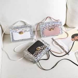 Holographic Geometric Transparent PVC Crossbody Bag Fashion Women Shoulder Bag With Metal Turn-Lock And Top Handle