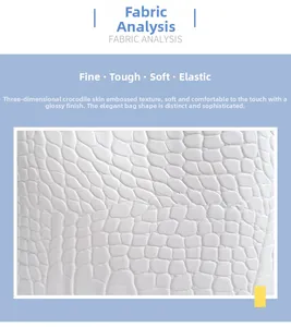 Macro detail of white crocodile pattern faux leather showing soft and resilient texture