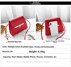 Detailed dimensions of the red PU leather crossbody bag showing 18.5x15x7cm size