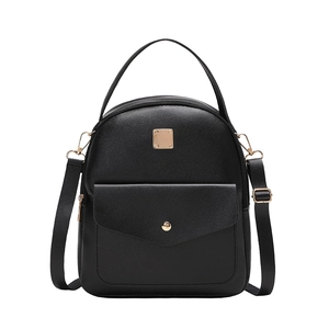 Minimalist black synthetic leather quilted backpack with gold magnetic buckle closure