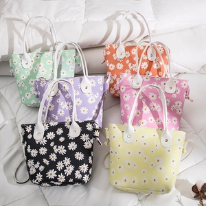 Daisy Print PU Leather Bucket Bag For Women Fashion Floral Shoulder Crossbody Handheld Purse Large Capacity