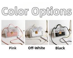 Detailed comparison of transparent crossbody bags in pink, beige, and black with PVC texture