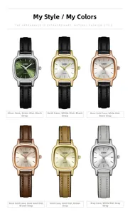 Six minimalist GEDI square quartz watches with various dial colors and leather straps