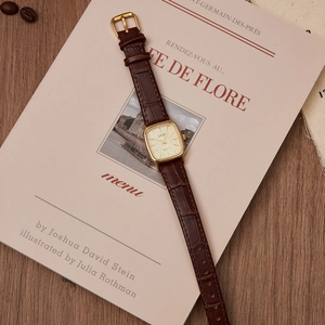Orologio al quarzo quadrato elegante da donna con cassa dorata e cinturino in pelle