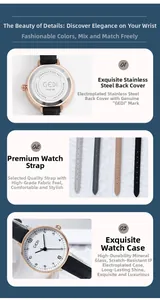Detail view of GEDI quartz watch featuring stainless steel back and genuine leather straps