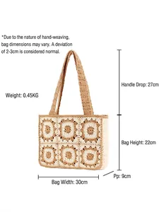 Handmade crochet tote bag with sunflower floral pattern for summer beach vacations