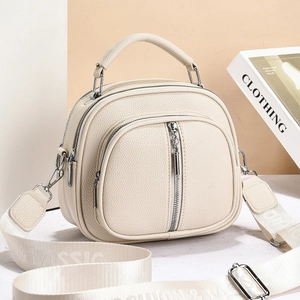 Chic beige lychee grain leather multi-functional backpack and shoulder bag for women
