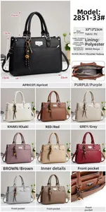 Guide des dimensions du sac à main en cuir PU montrant la taille 33x13x23cm et la sangle