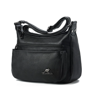Large black pebbled leather tote bag for women featuring multiple front zipper pockets