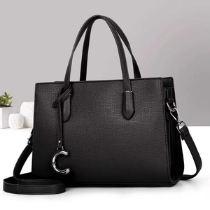 Women Handbag Lychee Pattern PU Leather Large Capacity Commuter Tote With Metal Pendant Adjustable Shoulder Strap
