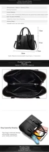 Detailed view of women's black Boston handbag with multi-layer interior and PU leather texture
