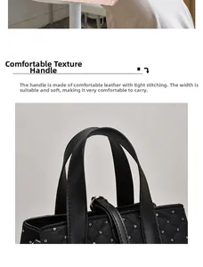 Nahaufnahme von bequemen Ledergriffen und feinen Nähten an einer schwarzen Stepptasche
