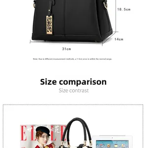Tabella delle taglie dettagliata per borsa in pelle nera con confronto ELLE