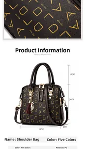 Detailed view of dark brown PU leather tote with DIAL patterns and gold-toned cat pendant