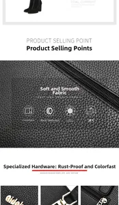 Macro detail of black litchi texture leather and rust-proof metal hardware for handbags
