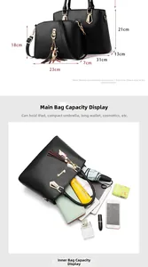 Litchi pattern black handbag set with 31x21x13cm large tote and 23x18x7cm small crossbody bag