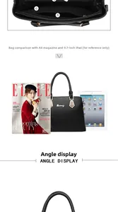 Interior layout of black tote bag showing zipper pockets and capacity for iPad and A4 files