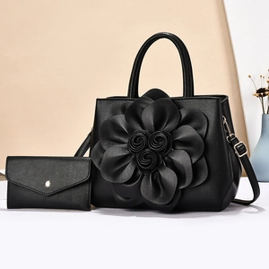 Elegant PU Leather Handbag And Wallet Duo Featuring 3D Floral Decoration Large Capacity Retro Fashion Shoulder Bag For Women