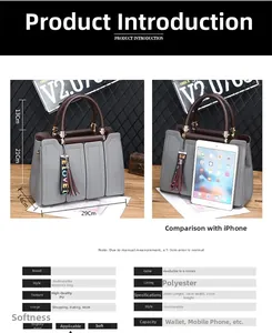 Comparaison de taille et dimensions du sac à main gris clair avec poignées marron