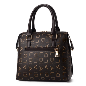 Deep coffee litchi grain tote bag with ALDA print and golden zipper accents