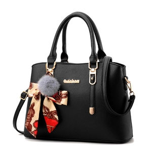 Elegant Women PU Leather Handbag Lychee Texture Large Capacity Shoulder Crossbody Bag With Scarf Fur Ball Pendant Ladies